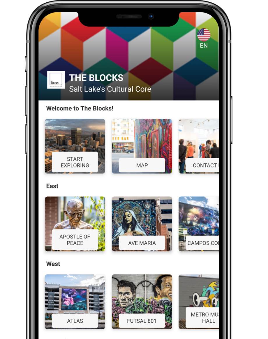 THE BLOCKS Public Art and Mural Trail app, powered by Liiingo
